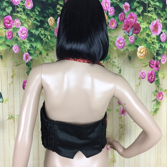 JC Red Sequin Bustier Top Size L (36) - Picture 3 of 5